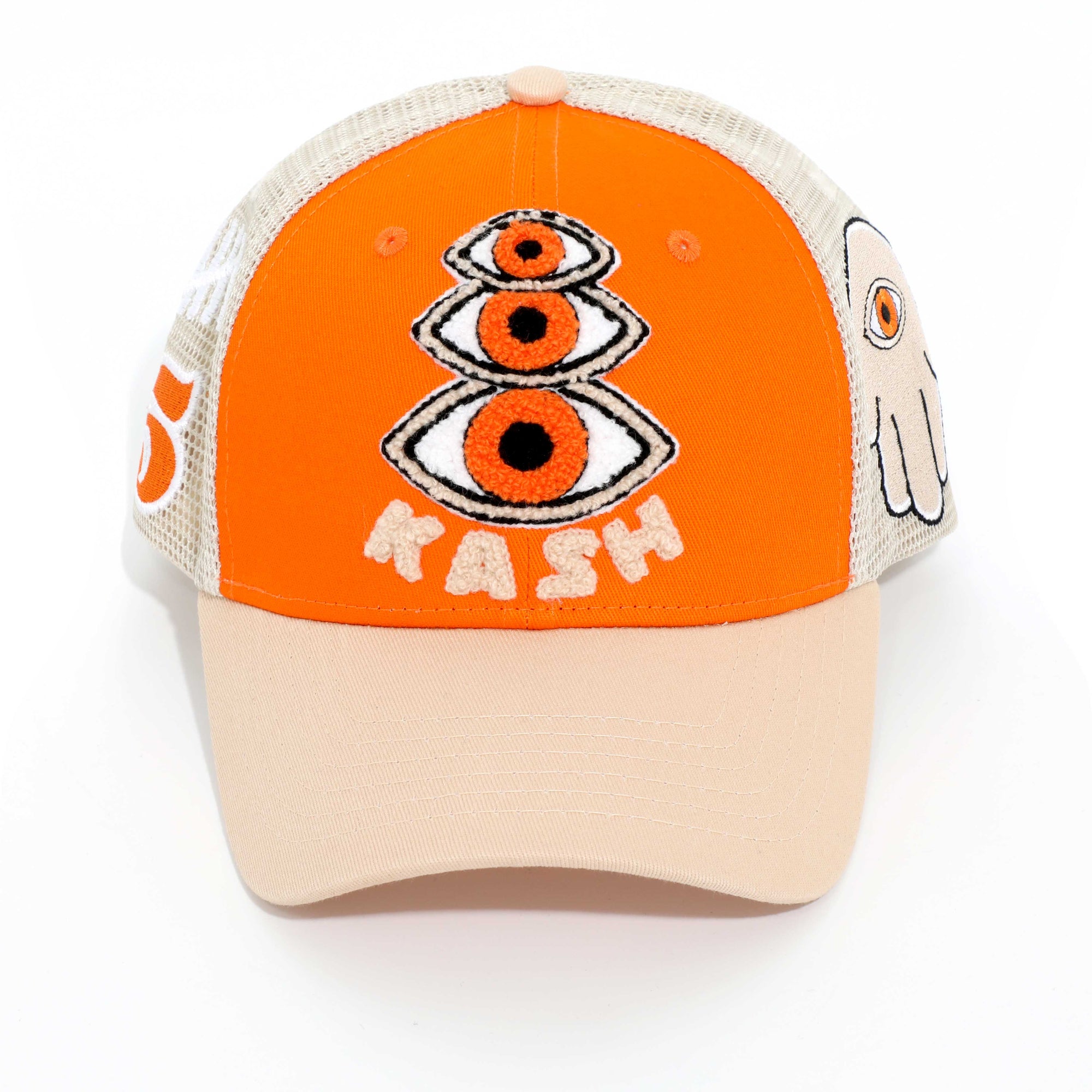 KASH CHENILLE HAMSA EYES SNAPBACK - ORANGE W/ TAN