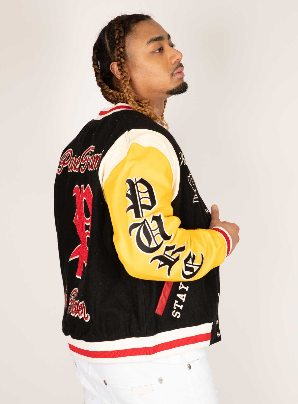 PURE CHENILLE VARSITY JACKET - BLACK W/ RED - PureAtlanta.com