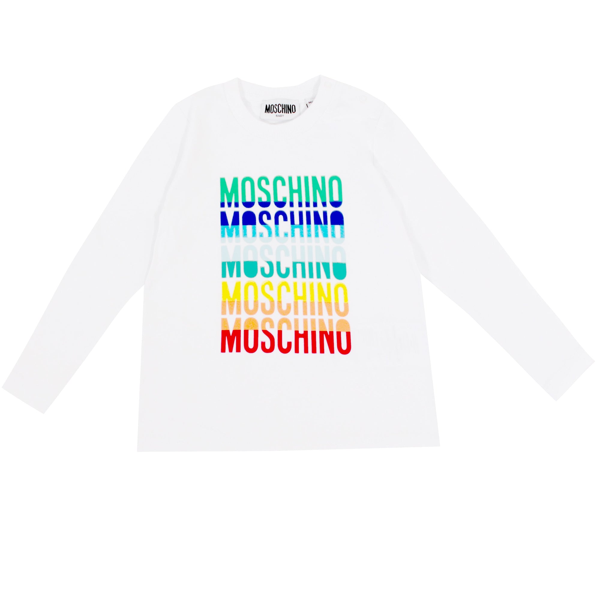 Baby Boy LS Tee W Rainbow Txt Logo - White