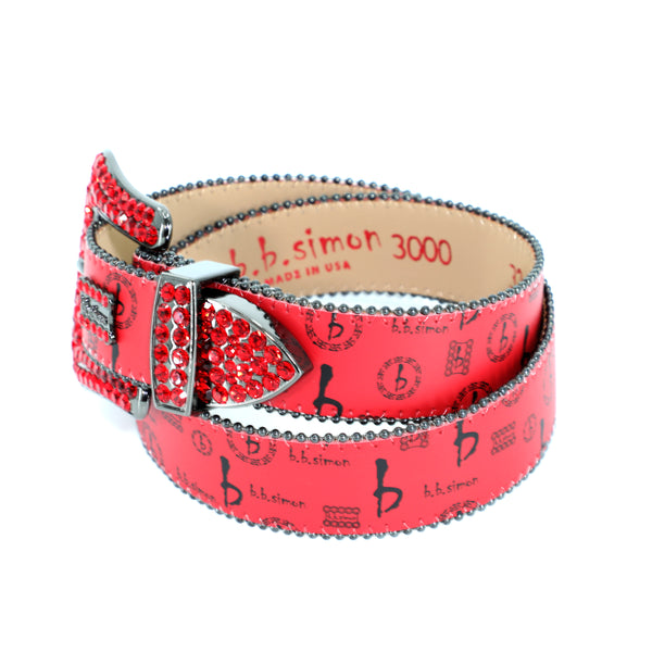 B.B. Simon Red Belt with Silver Parachutes and Red Crystals 34 / Red/Silver