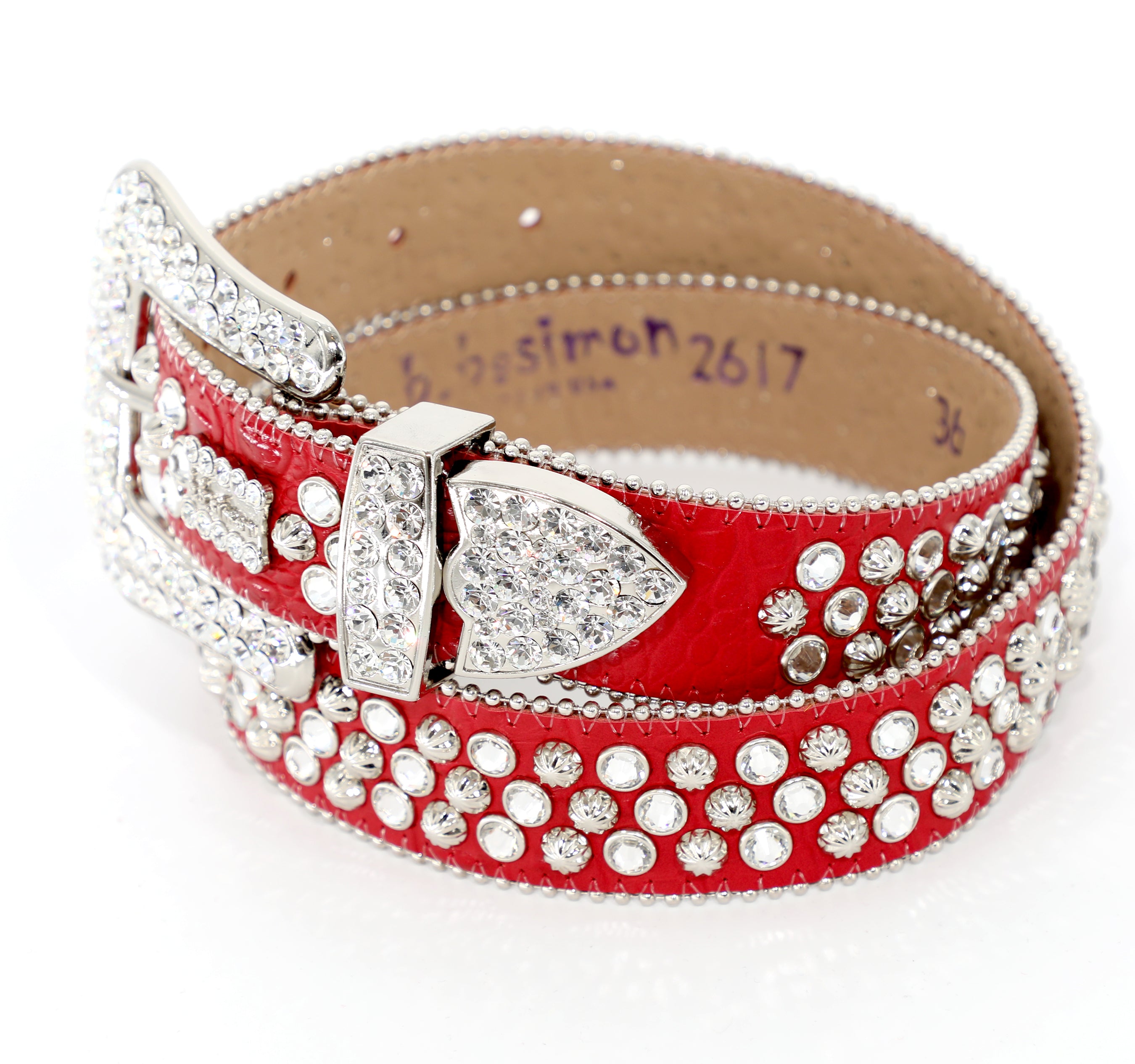 B.B. Simon Red Belt with Silver Parachutes and Red Crystals