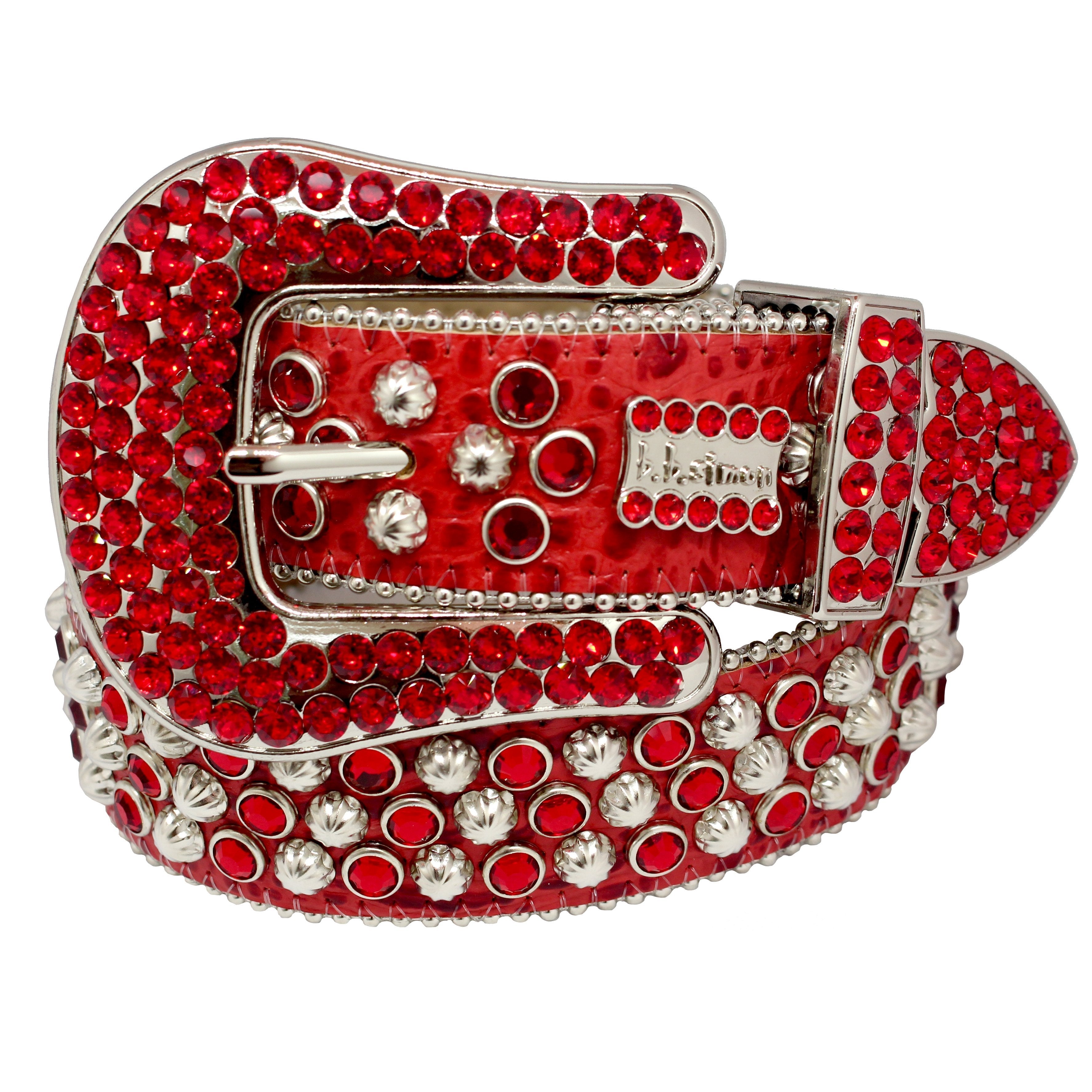B.B. Simon Red Belt with Silver Parachutes and Red Crystals 34 / Red/Silver