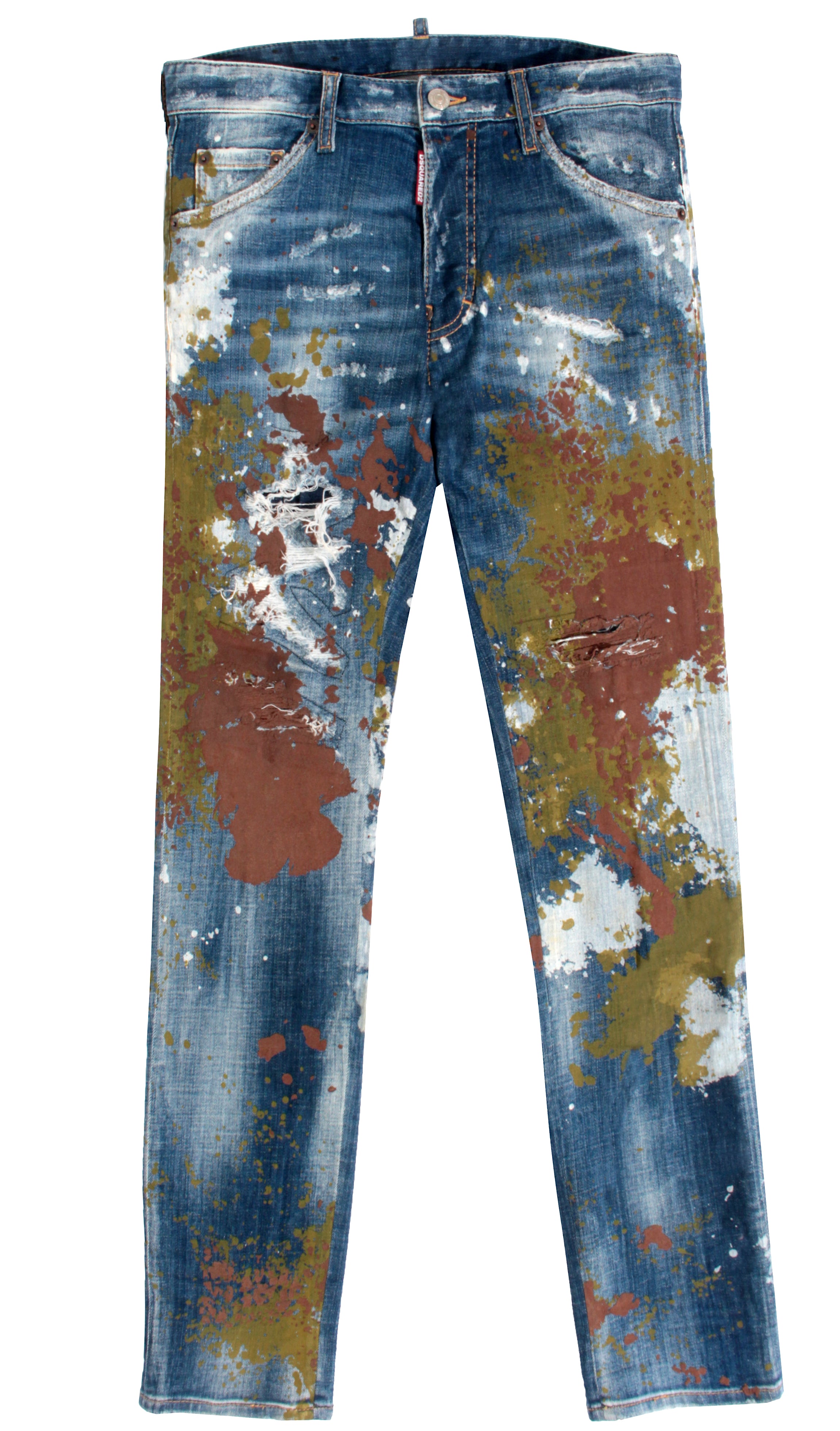 Blue With Red Paint Patchwork Splatter Jeans