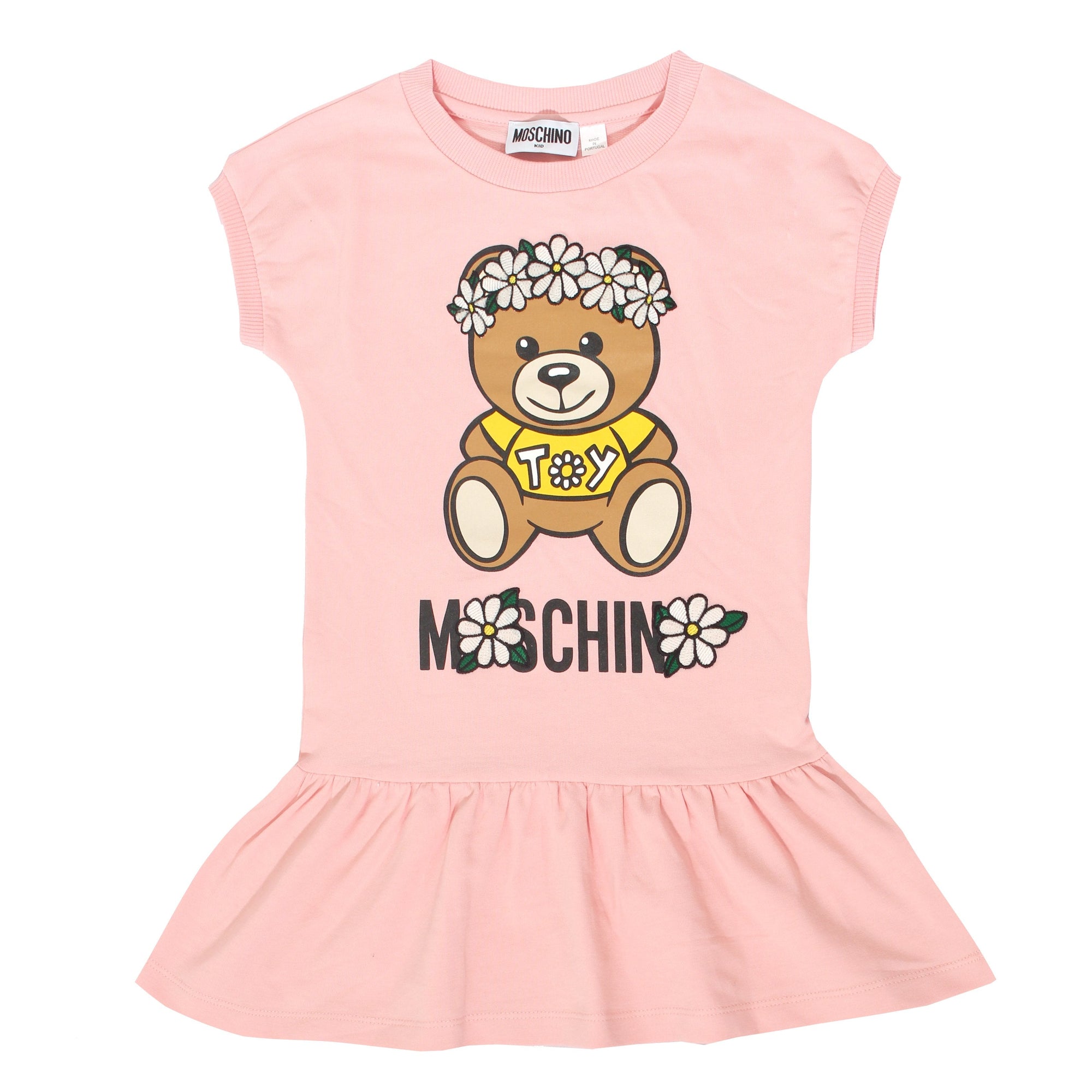 Girls Short Sleeve Dress with Flower Bear Print