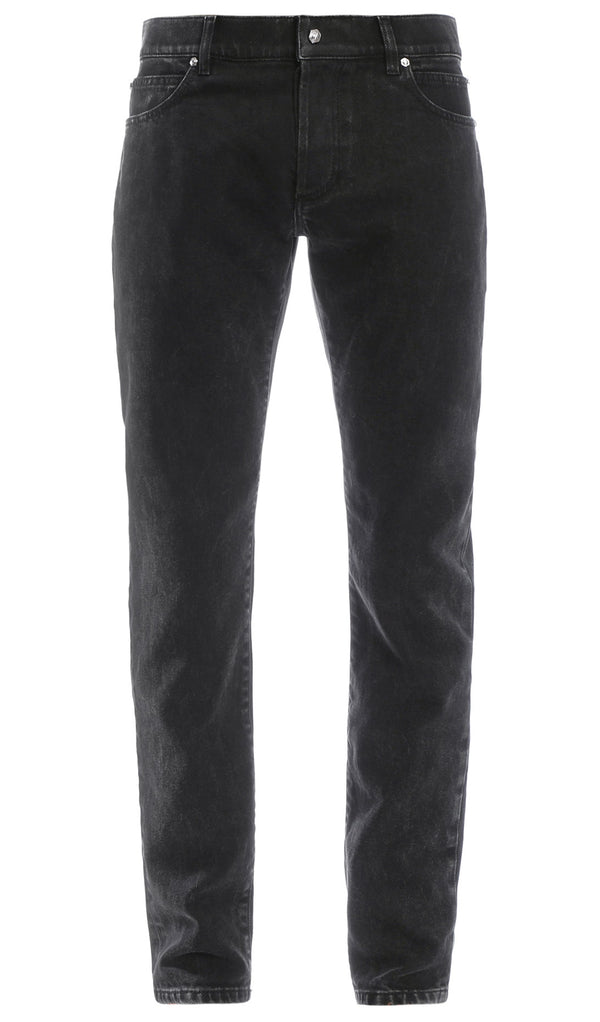 BALMAIN RIBBED SLIM COATED DENIM PANTS - BLACK 