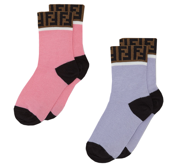 FENDI KIDS: Set of 7 pairs of socks in stretch fabric with FF